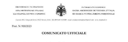 Comunicato Ufficiale della Sacra Arcidiocesi Ortodossa d'Italia